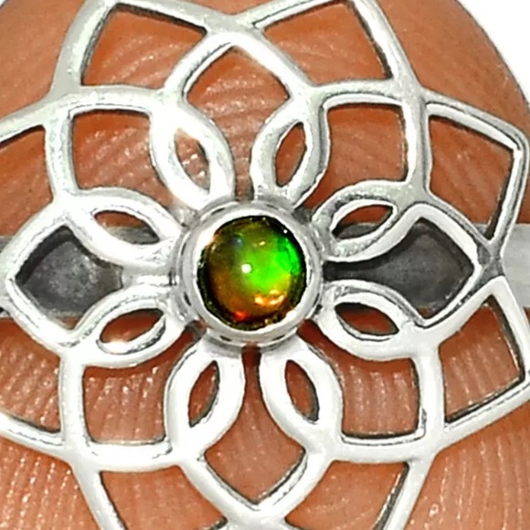 Lotus design Ethiopian opal silver ring size 9 - Picture 2 of 2